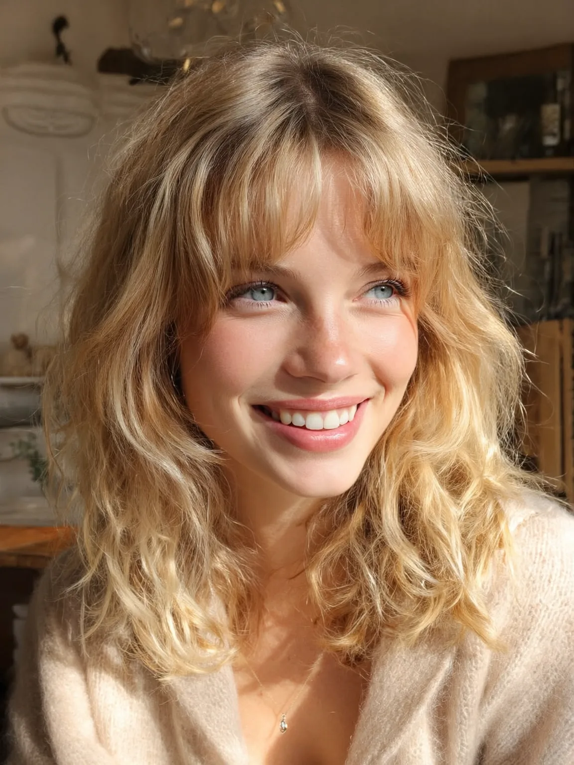 Golden Blonde Wavy Shoulder-Length Shag