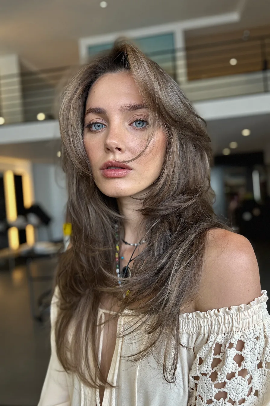 Modern Long Layered Shag with Face-Framing Bangs