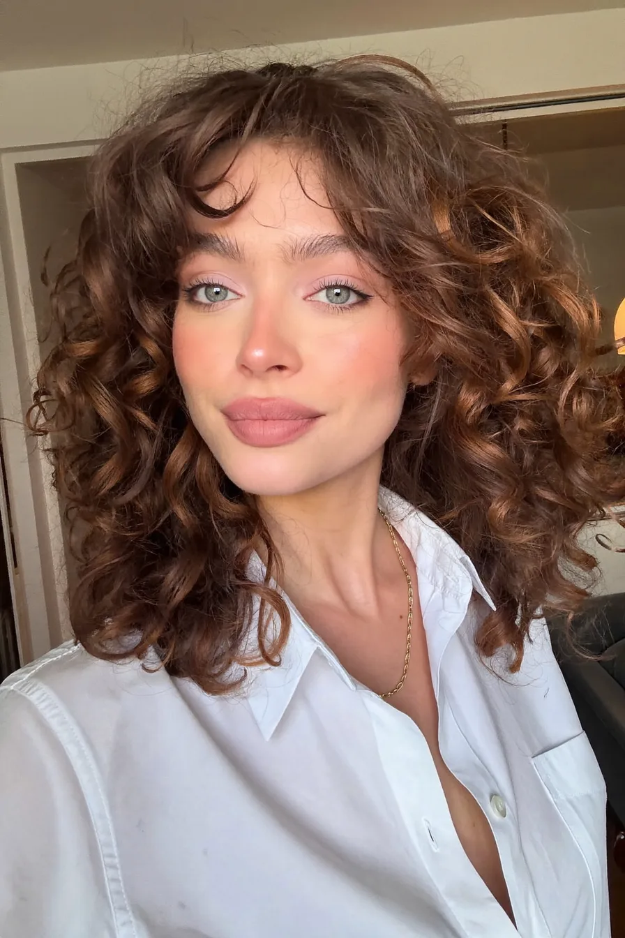 Voluminous Curly Shag With Wispy Bangs for Effortless Style