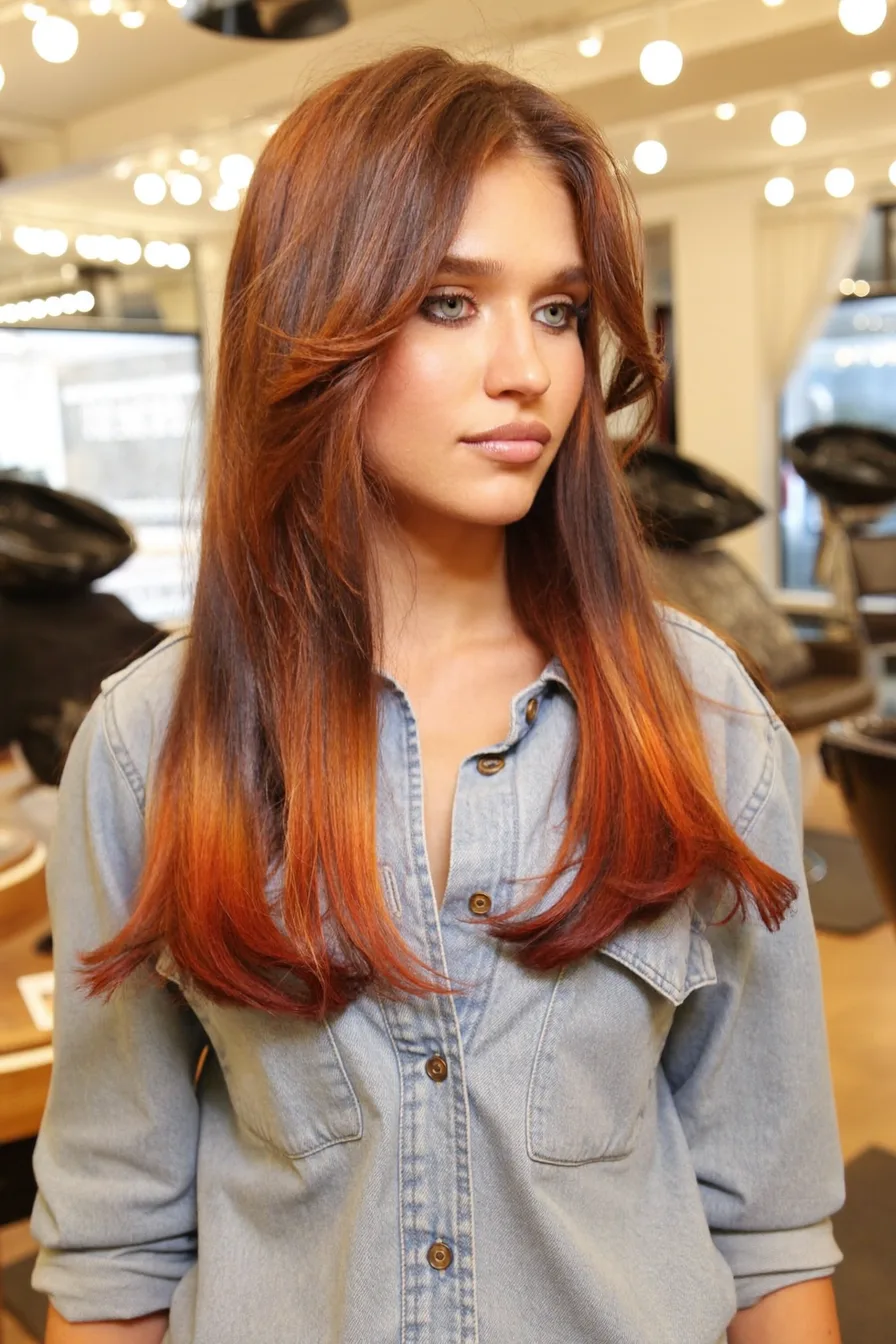 Layered Long Shag with Voluminous Curtain Bangs for Effortless Movement