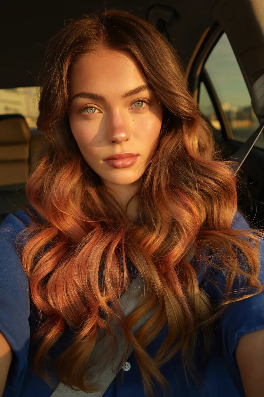 Sun-Kissed Long Shag Haircut with Flowing Curtain Bangs