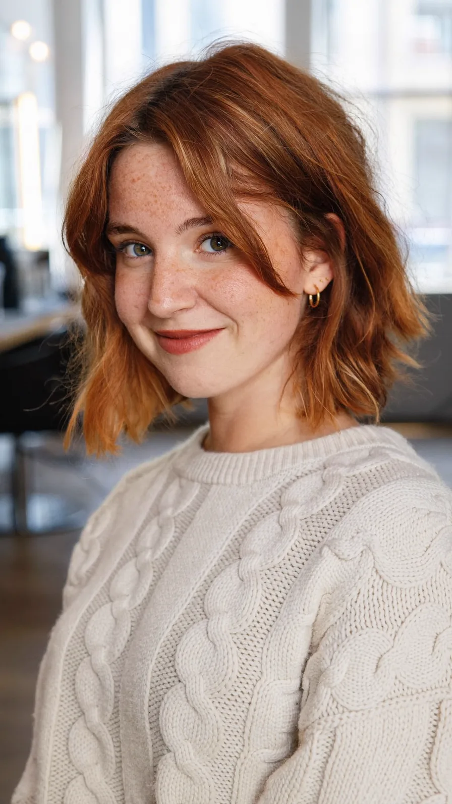 Textured Copper Shag with Soft Wispy Bangs for Effortless Volume