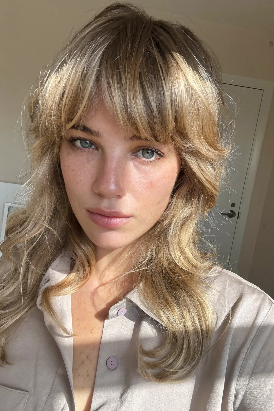 Modern Shag Cut with Soft Layers and Wispy Bangs for Texture