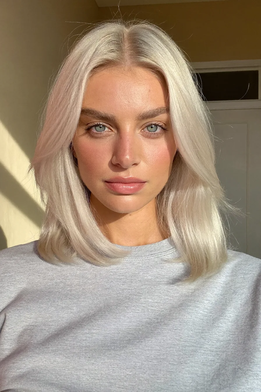 Platinum Blonde Mid-Length Shag Without Bangs for Effortless Chic