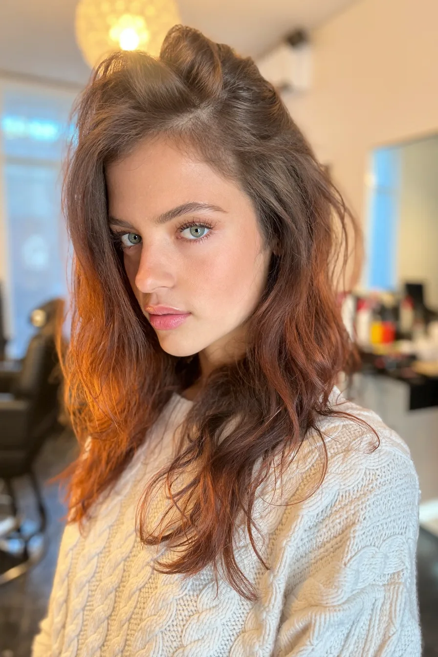Textured Long Shag Haircut With No Bangs For Effortless Volume