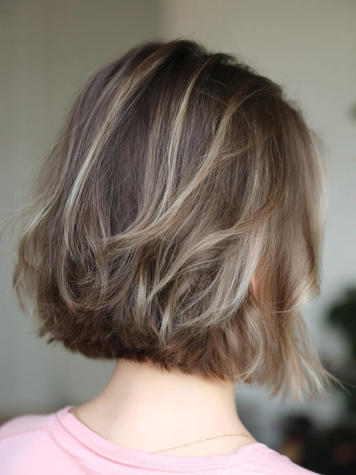 Ash Bronde Wavy Chin-Length Bob Without Bangs
