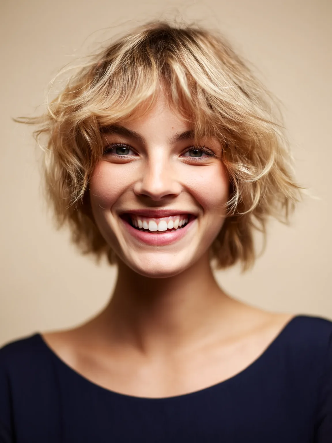 Chin-Length Shag with Sandy Blonde Wavy Texture