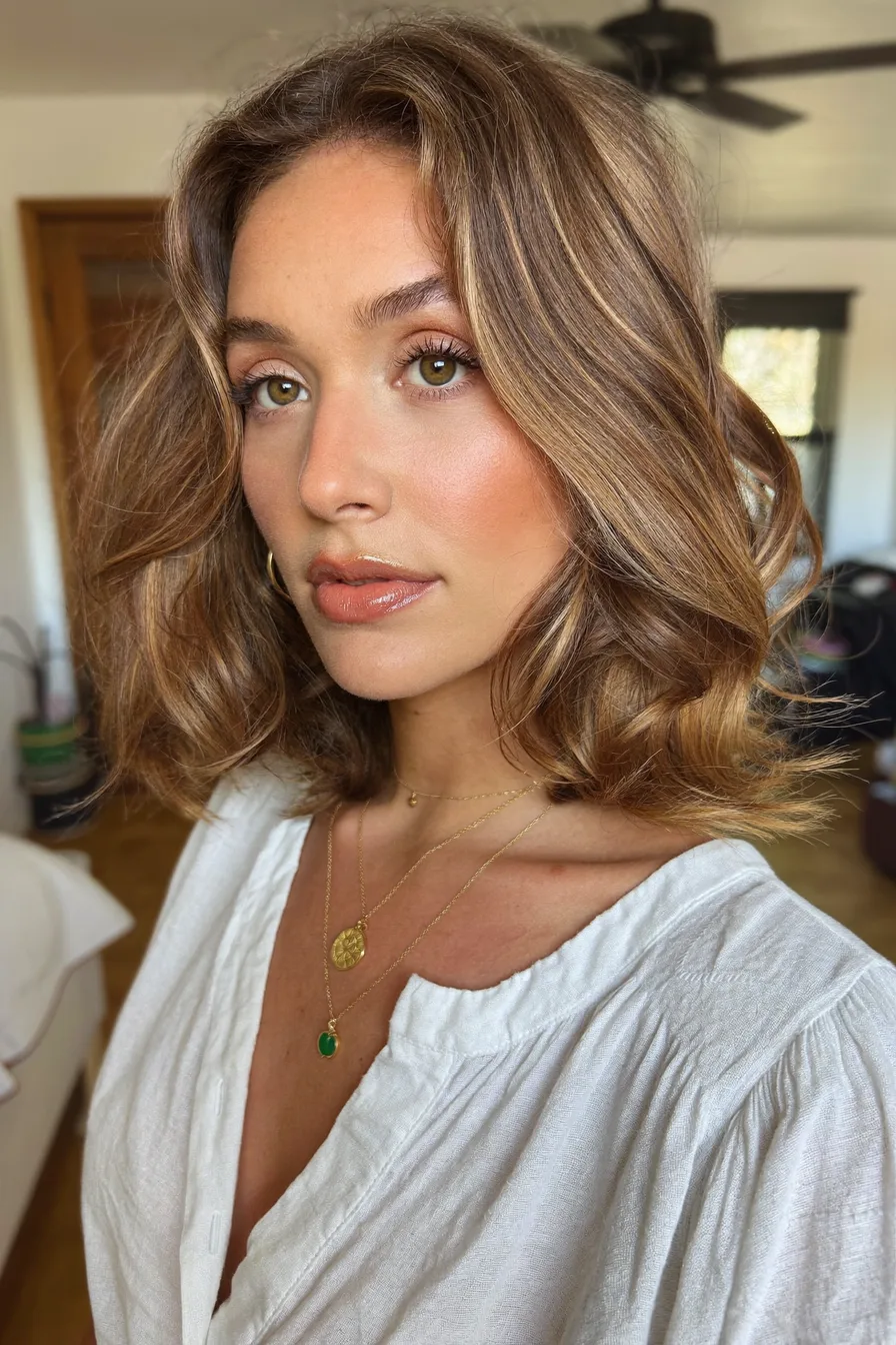 Soft Shaggy Bob with Face-Framing Curtain Bangs for Volume