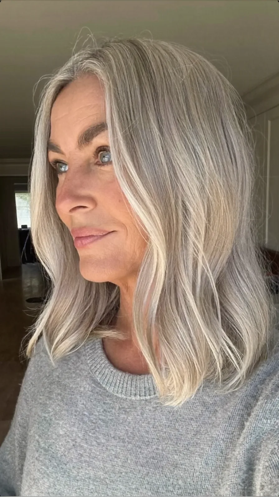 Soft Silver Lob with Center Part and Blunt Ends