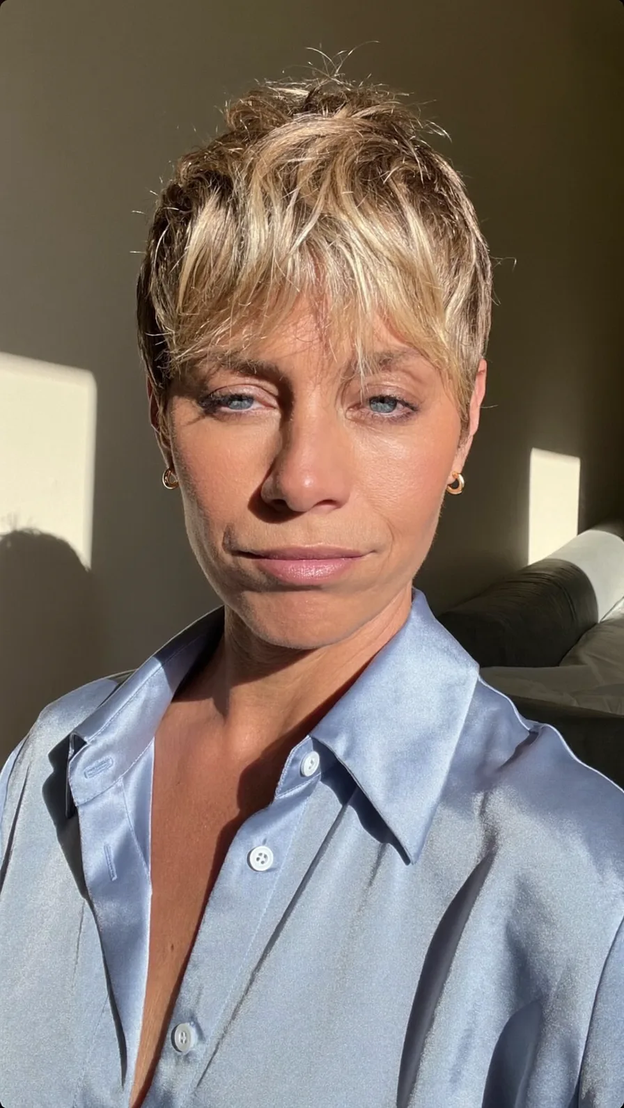 Textured Pixie Cut with Curtain Bangs in Ash Blonde