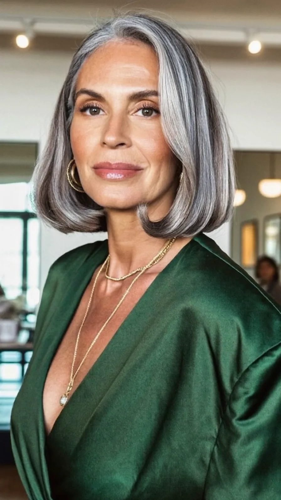 Sophisticated Silver Blunt Chin-Length Bob Hairstyle