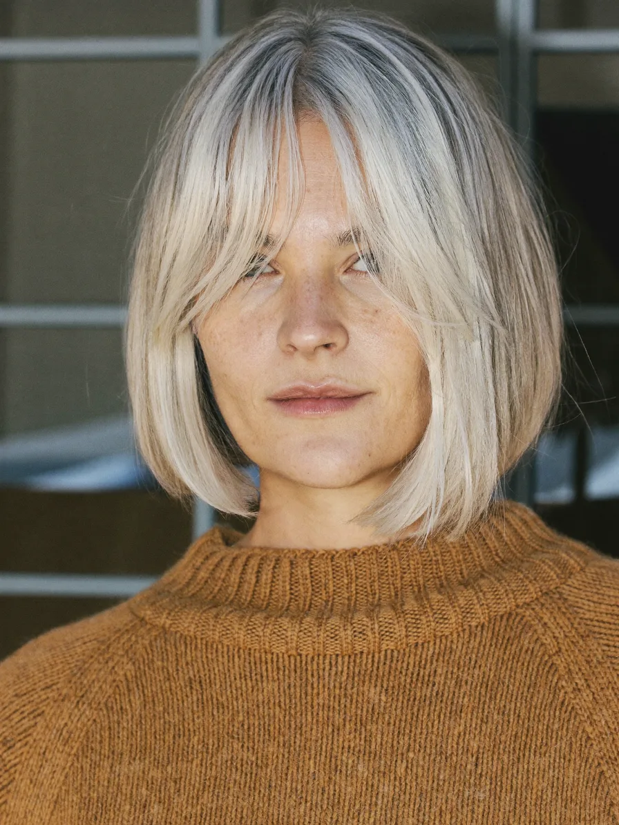 Chin-Length Classic Bob with Flowing Curtain Bangs