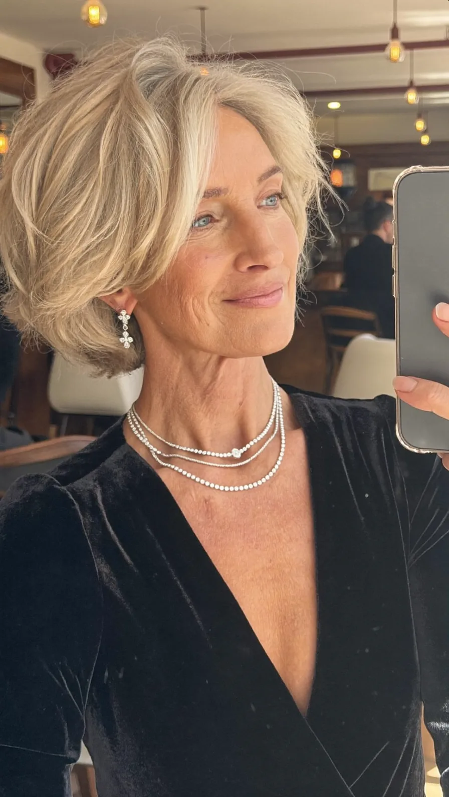 Elegant Chin-Length Classic Layered Bob for Mature Hair