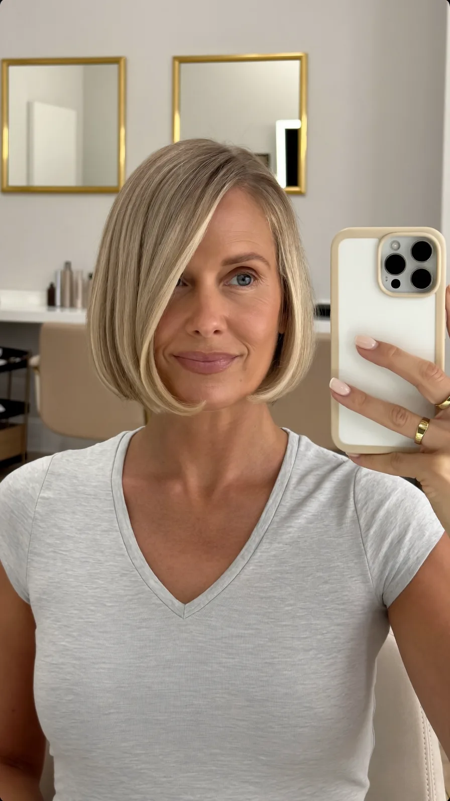 Sophisticated Chin-Length Blunt Bob with Side-Swept Bangs