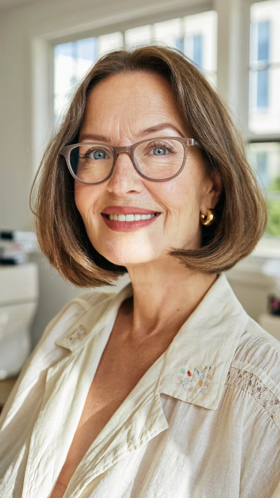 Classic Chin-Length Bob with Rounded Blunt Ends and Center Part