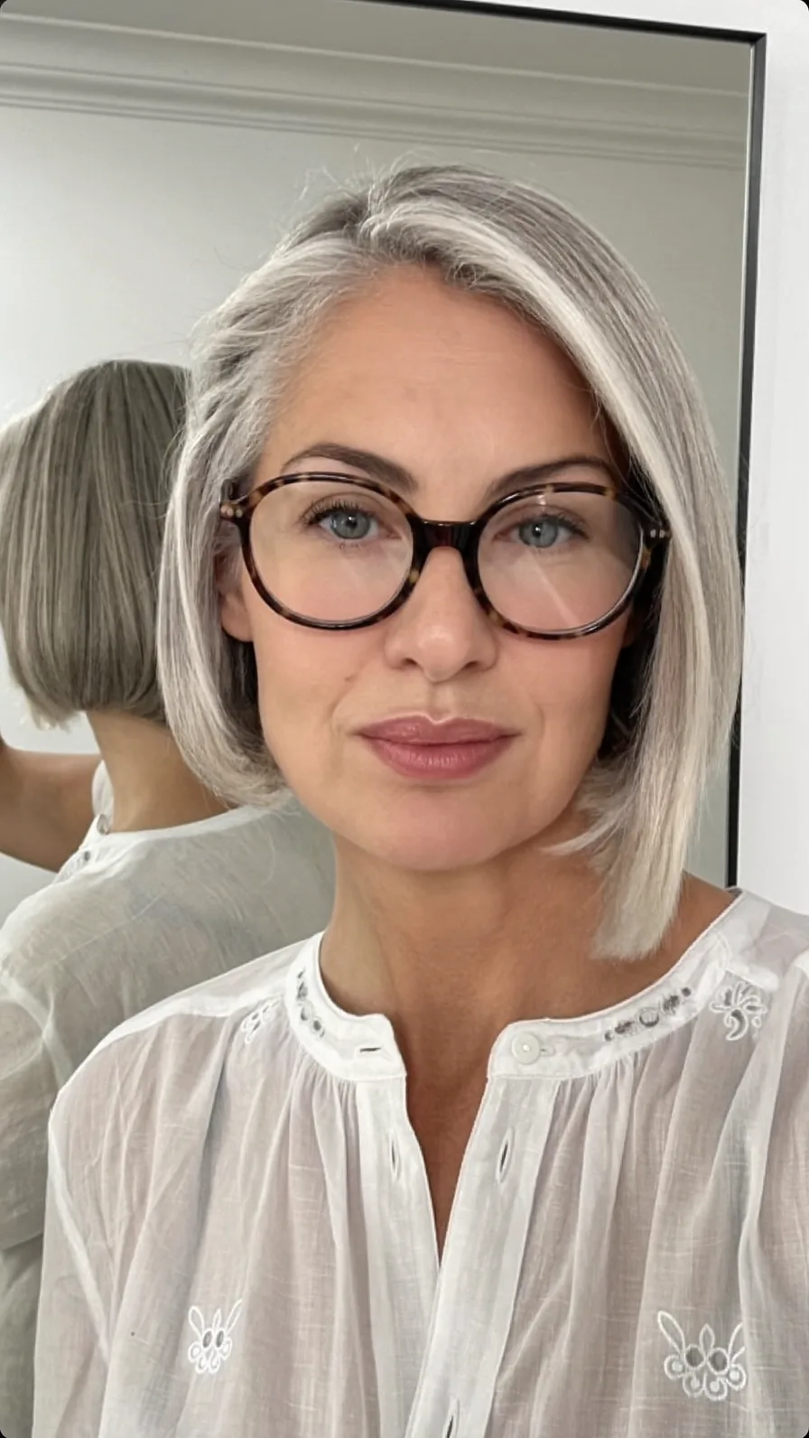 Classic Chin-Length Blunt Bob with Silver Gray Shine