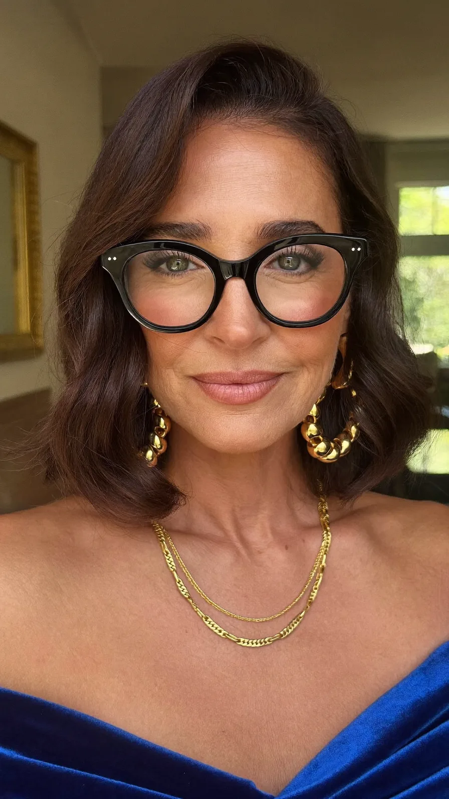 Sophisticated Chocolate Brown Wavy Bob with Side-Swept Bangs
