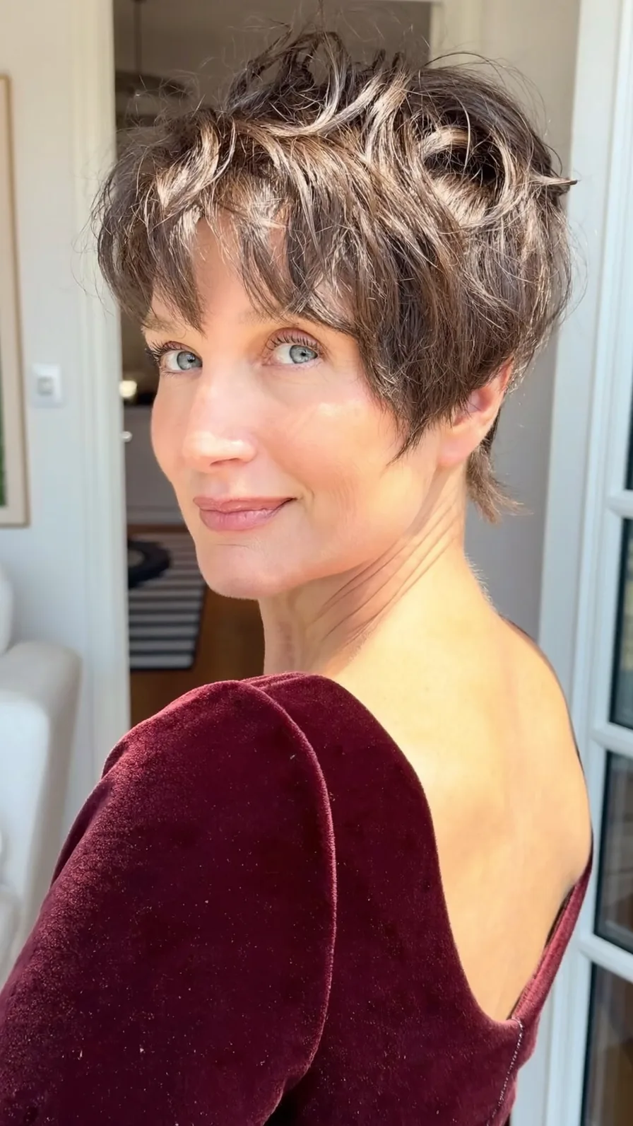 Voluminous Textured Pixie with Wispy Bangs for Mature Women