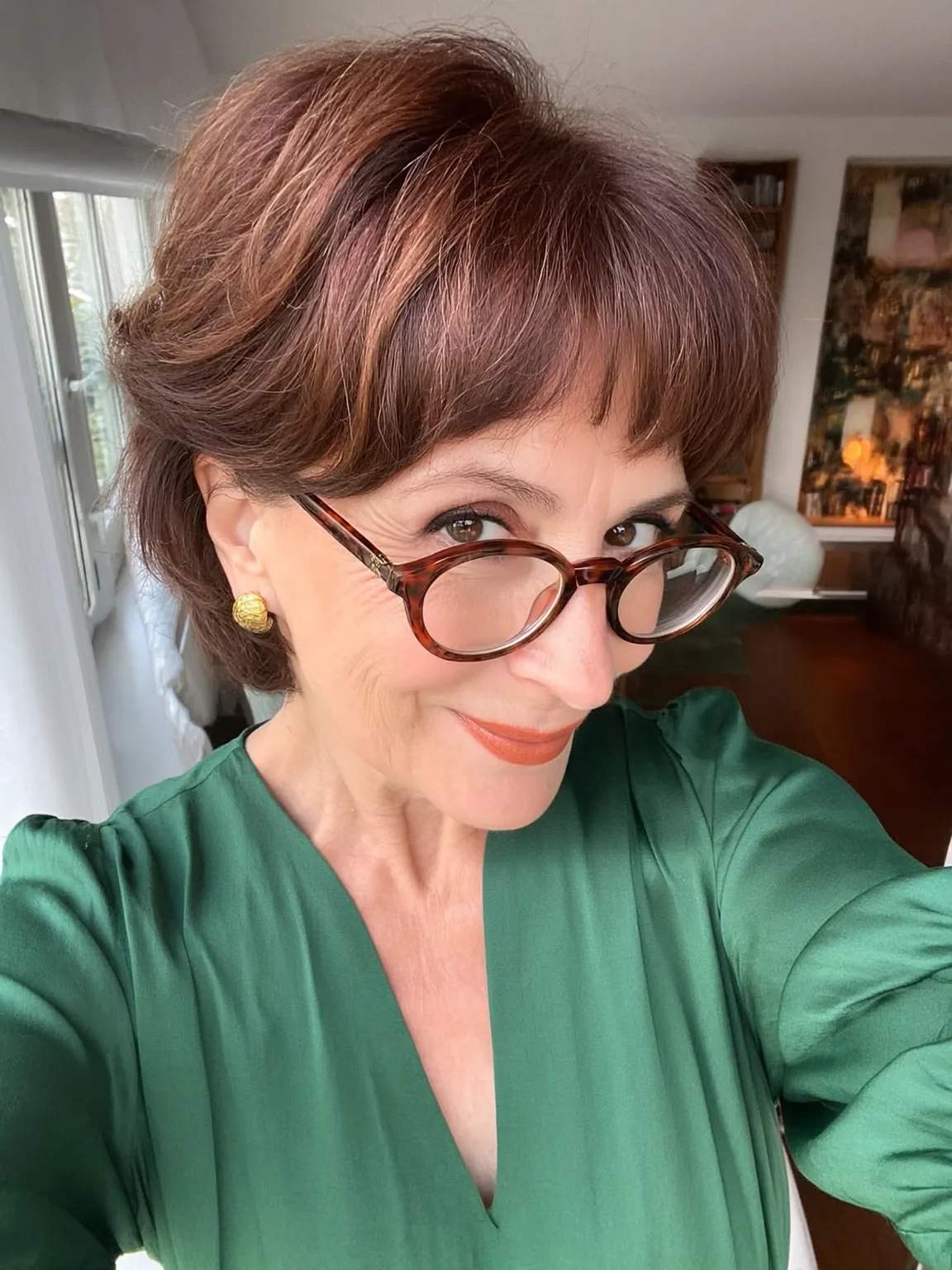 Rich Auburn Feathered Pixie with Blunt Bangs