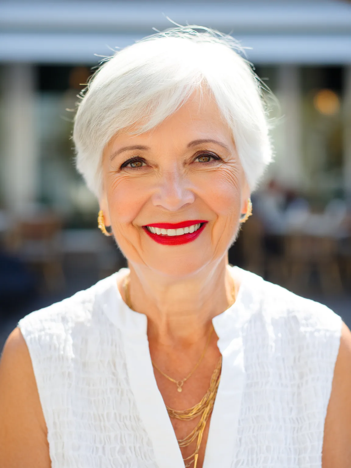 Sleek Silver Frost Pixie with Side Swept Bangs