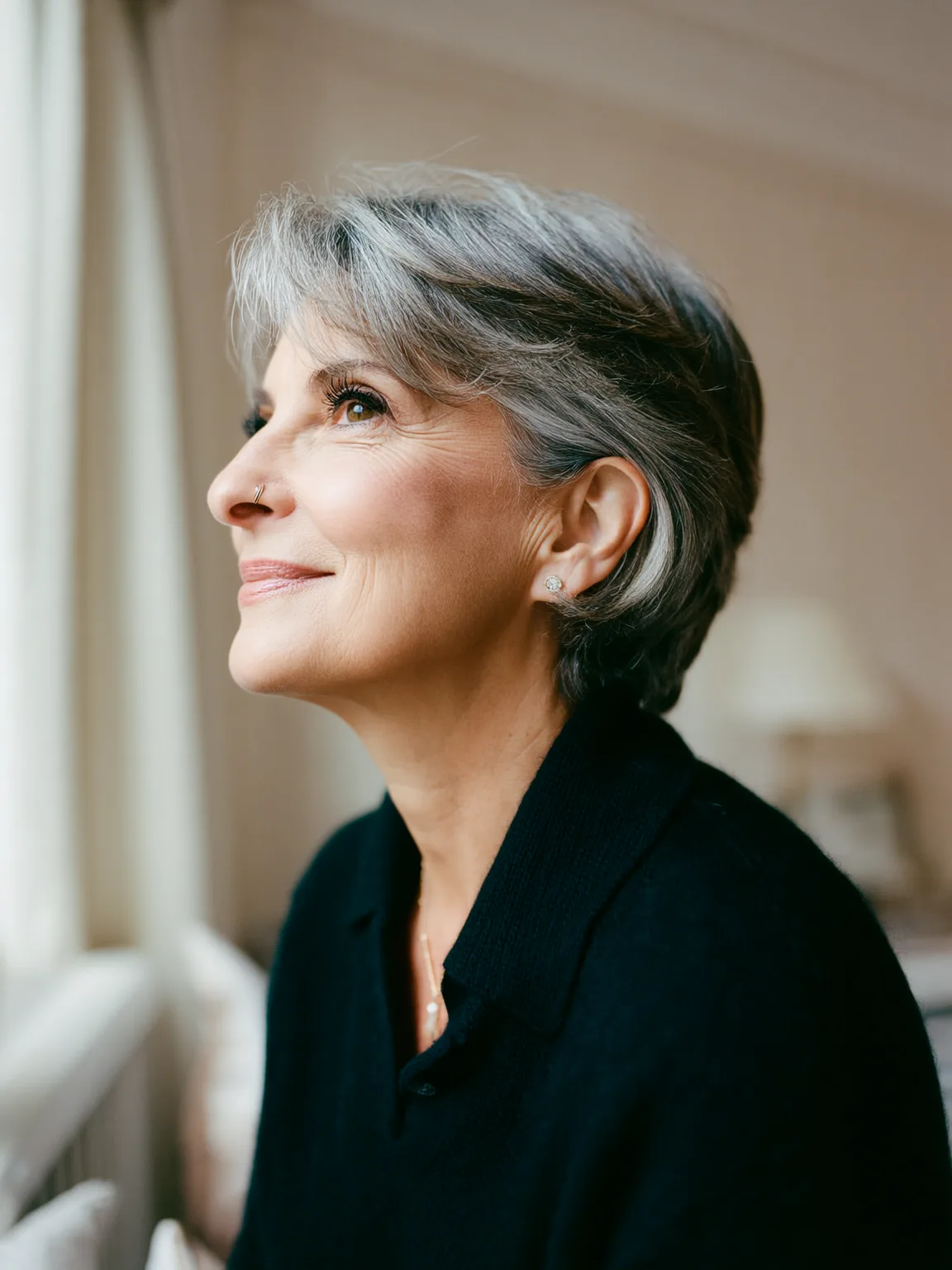 Silver Frost Straight Pixie with Side-Swept Bangs