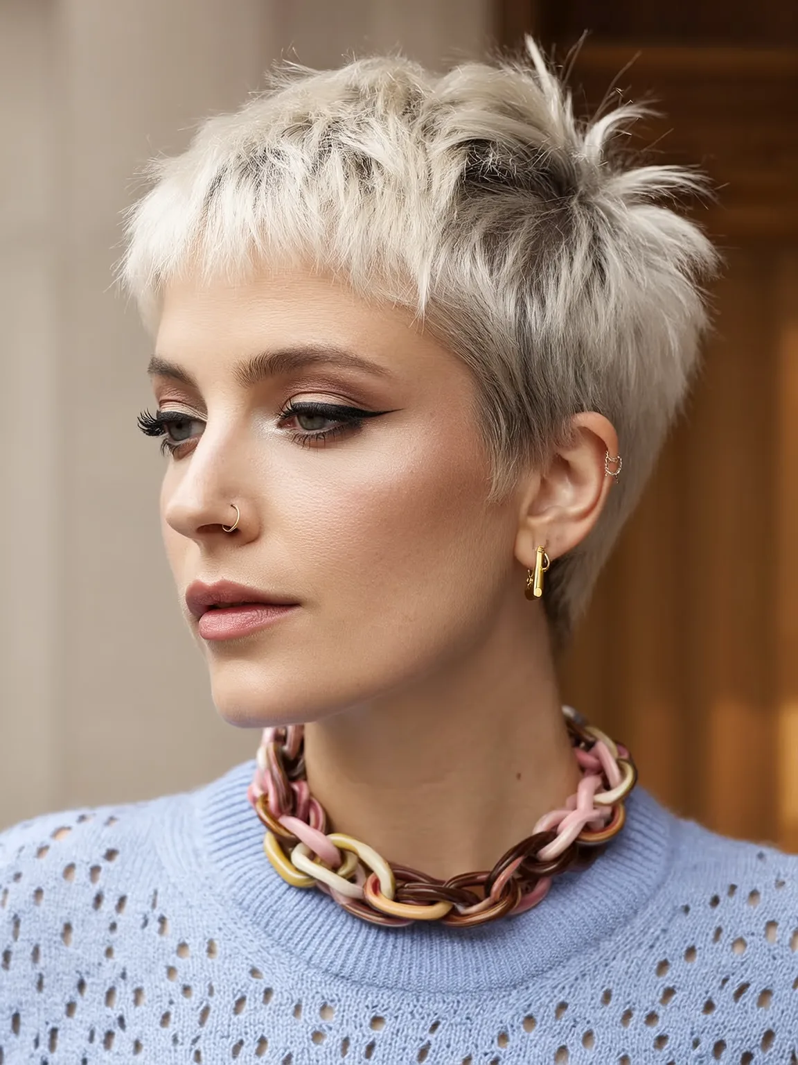 Straight Silver Frost Pixie with Edgy Micro Bangs