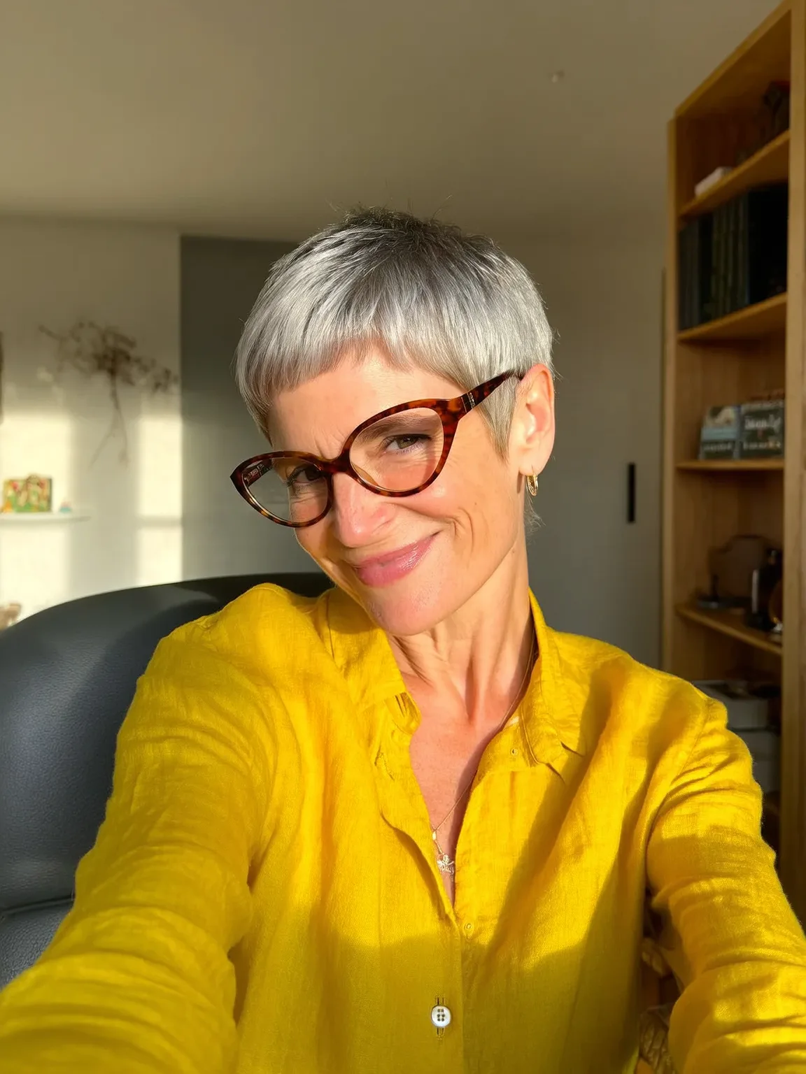 Silver Frost Pixie with Micro Bangs and Straight Texture