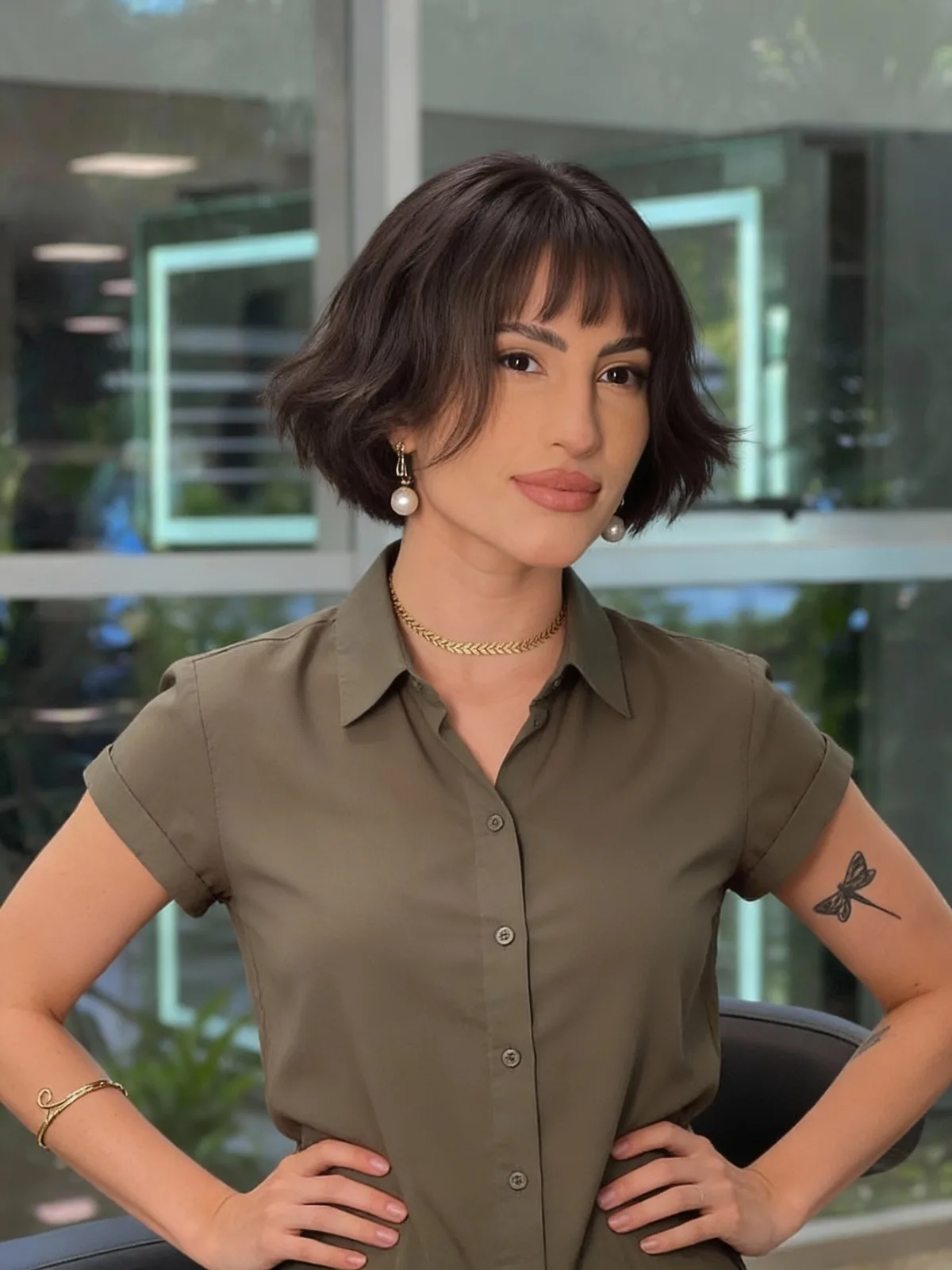 Wavy Dark Chocolate Bob with Blunt Bangs