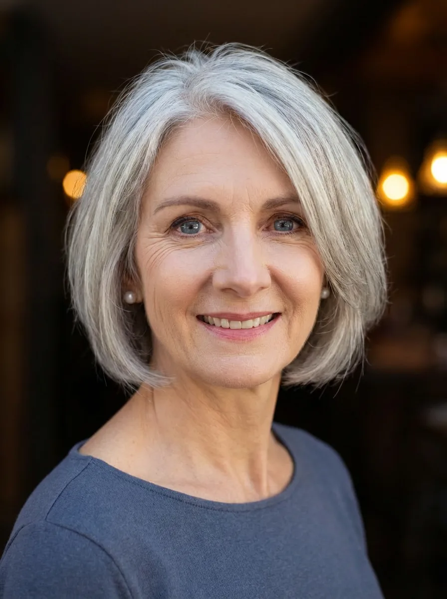 Straight Silver Gray Bob Without Bangs