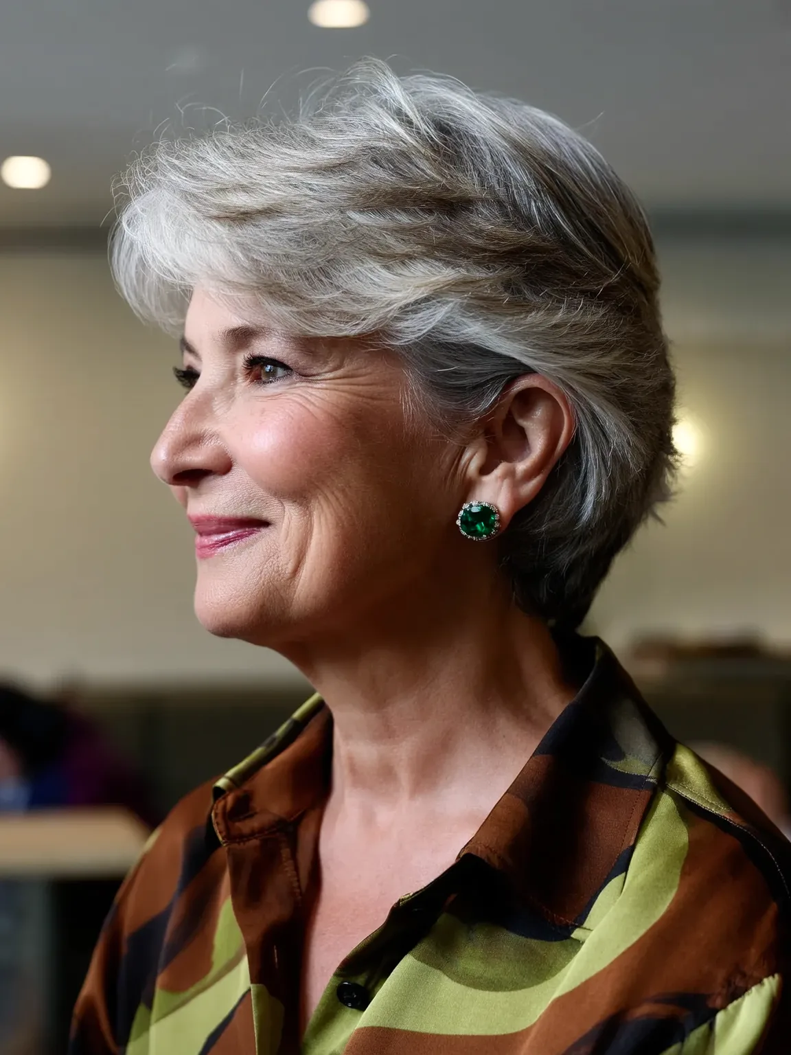 Wavy Silver Frost Pixie with Side-Swept Bangs