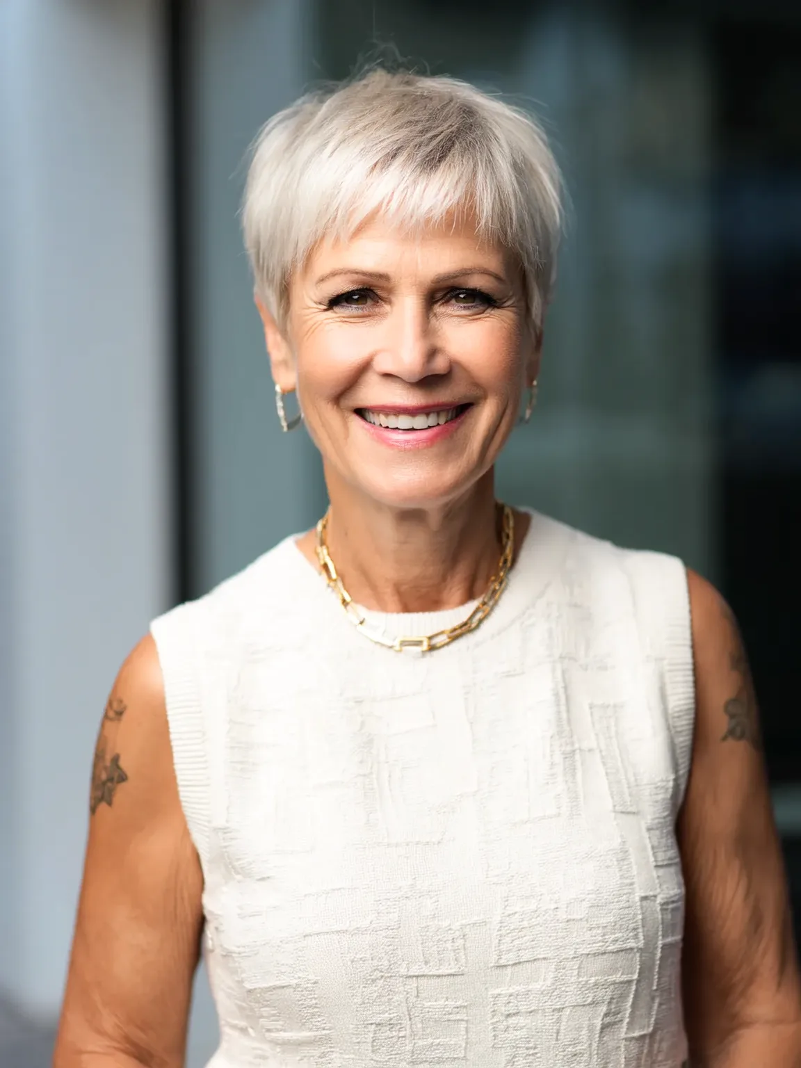 Straight Silver Frost Pixie with Sleek Side Bangs