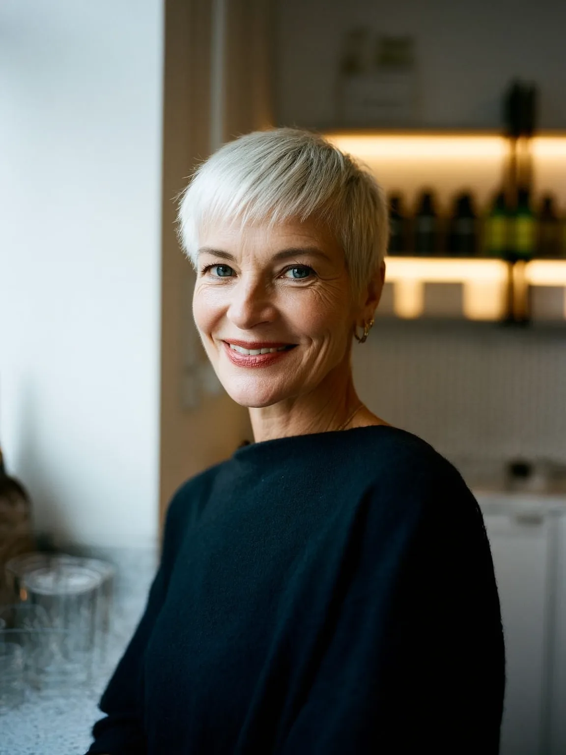 Silver Blonde Straight Pixie with Side-Swept Bangs
