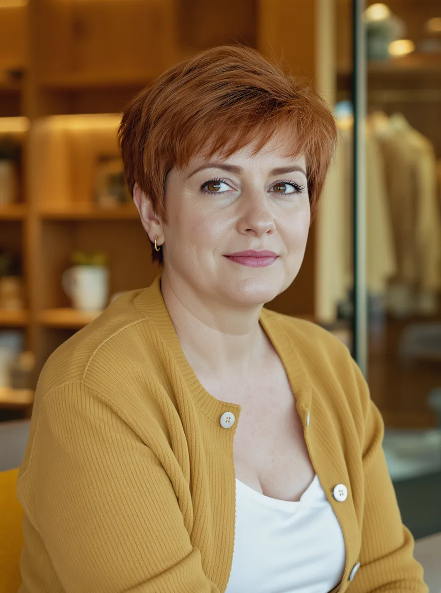Rich Copper Red Straight Pixie with Side-Swept Bangs