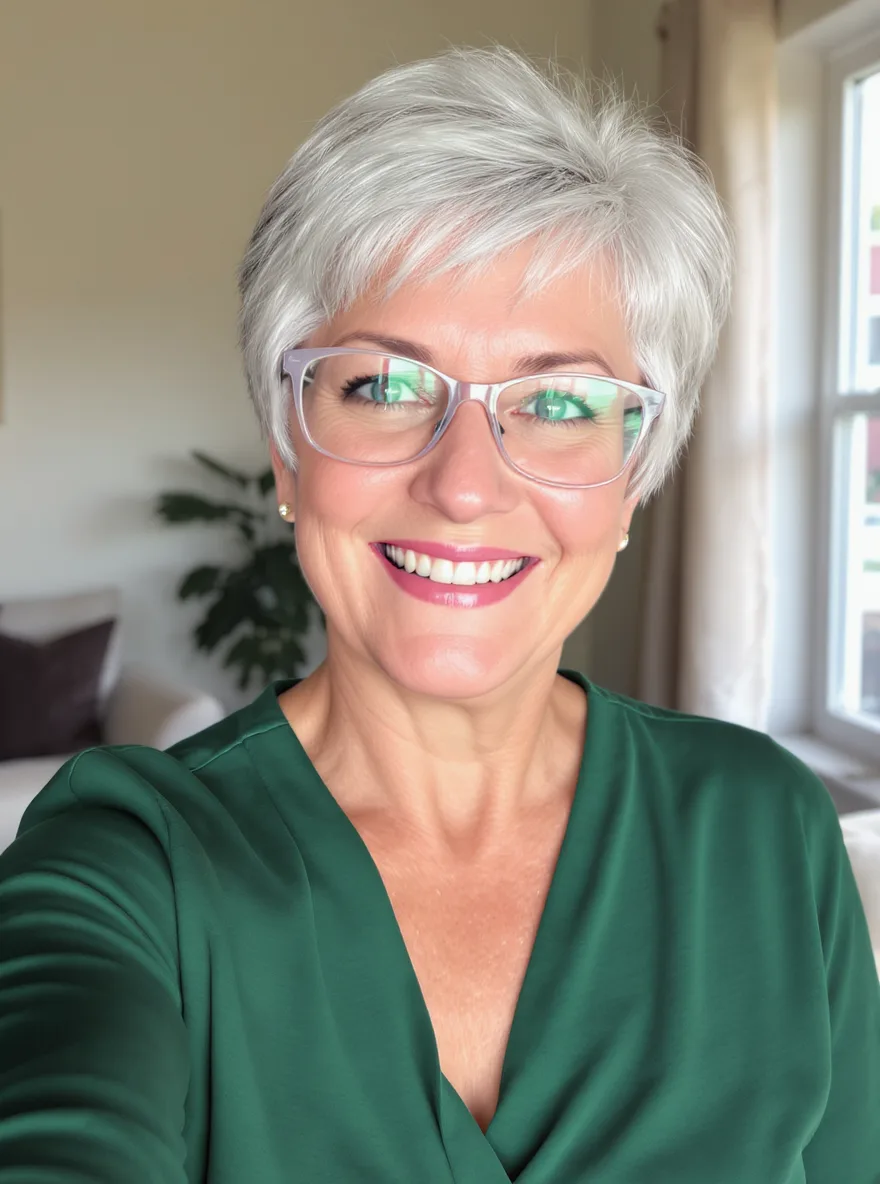 Sleek Silver Frost Straight Pixie with Side-Swept Bangs