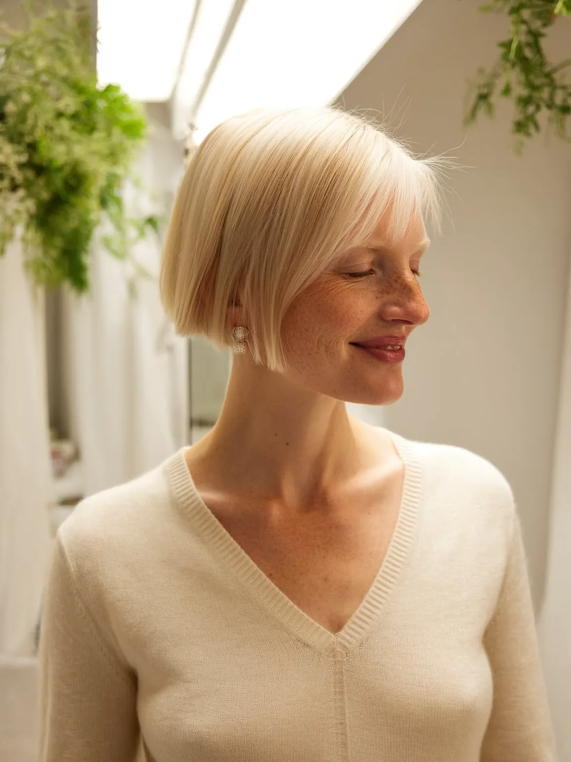 Straight Vanilla Blonde Bob with Soft Side Bangs