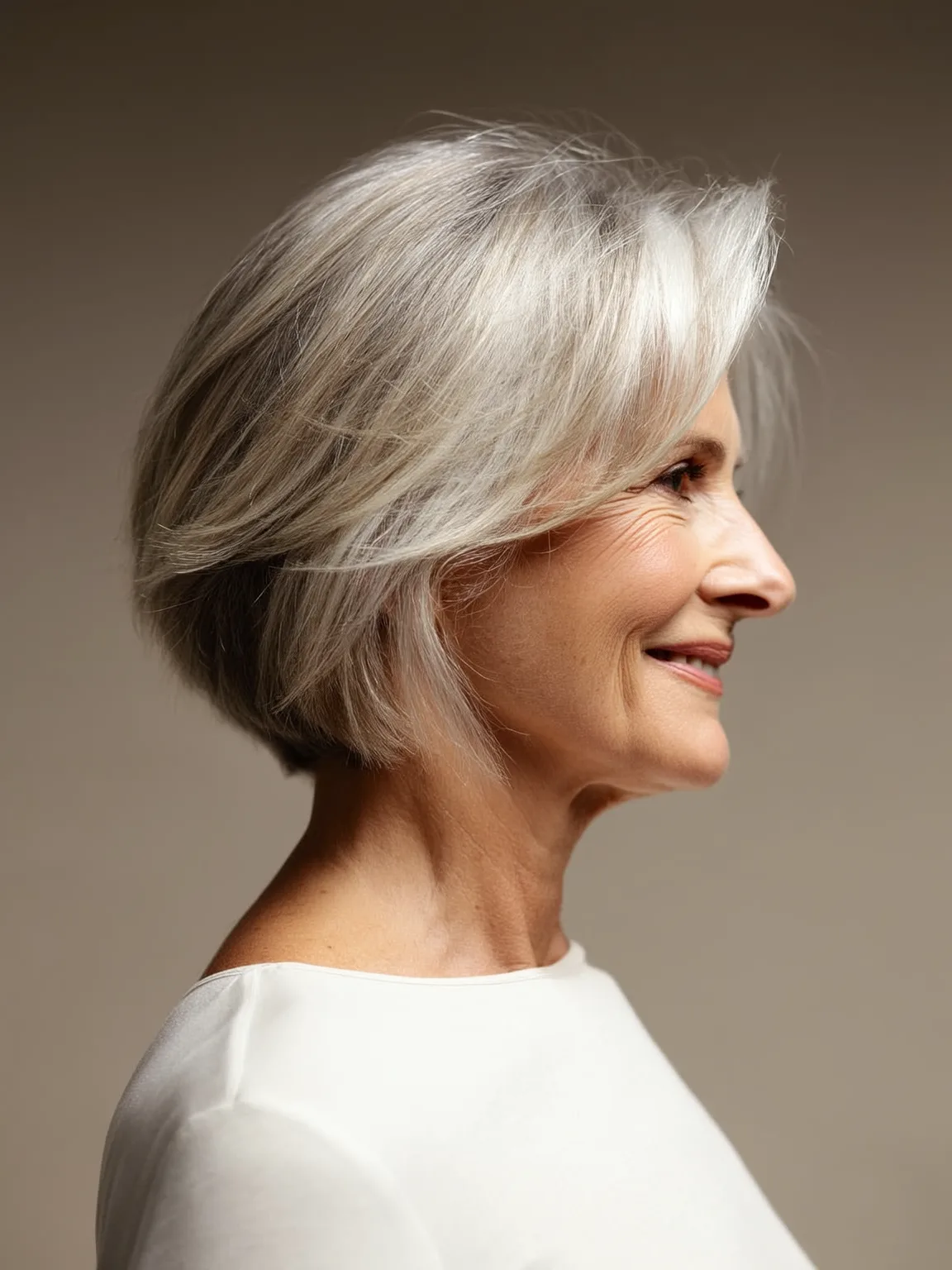 Chic Straight Silver Frost Bob with Medium Volume