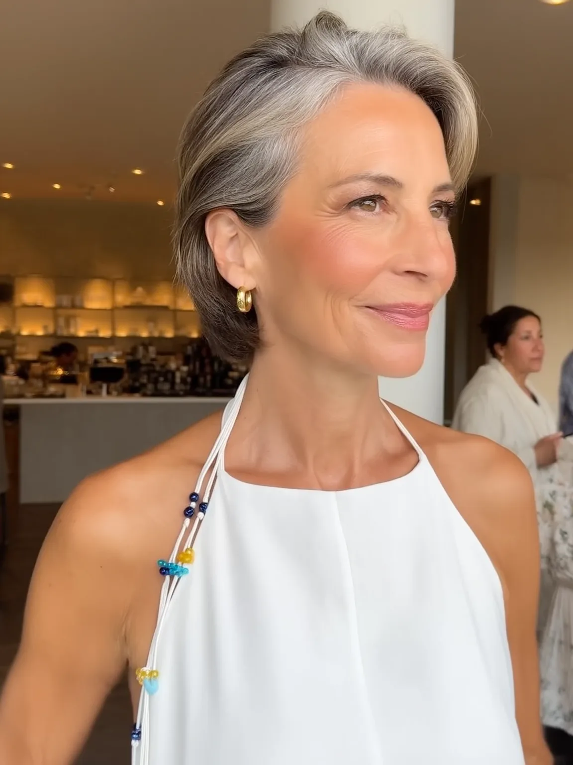 Blow-Dried Straight Silver Frost Pixie with Dark Undertones
