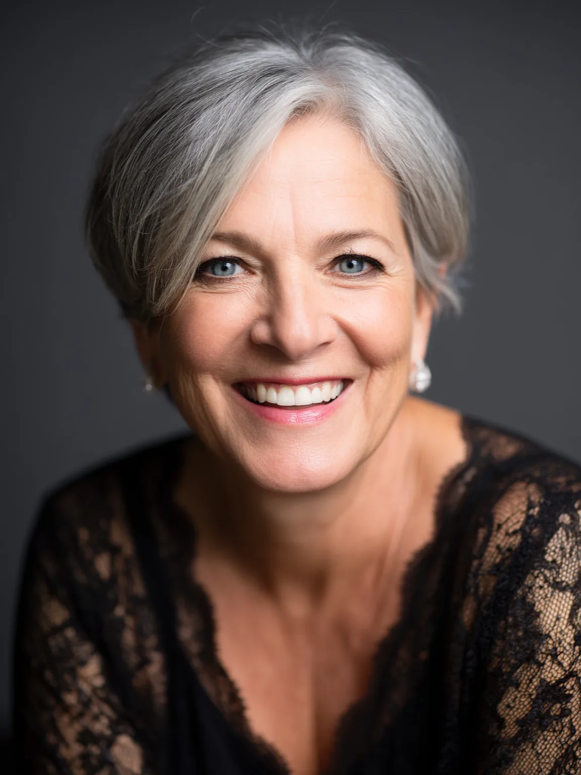 Medium-Volume Straight Pixie with Side-Swept Silver Frost Bangs