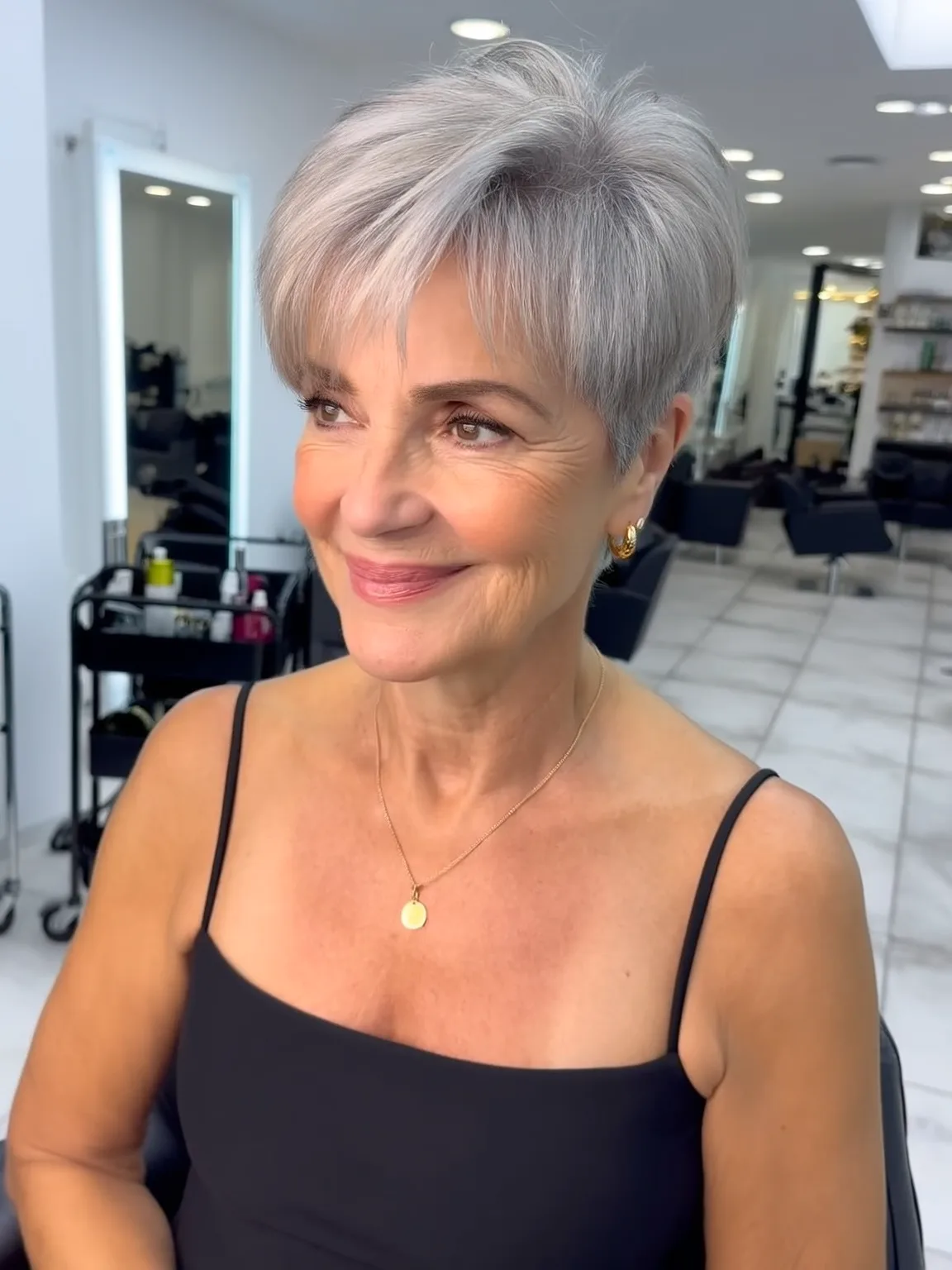Blow-Dried Silver Frost Pixie with Side Bangs
