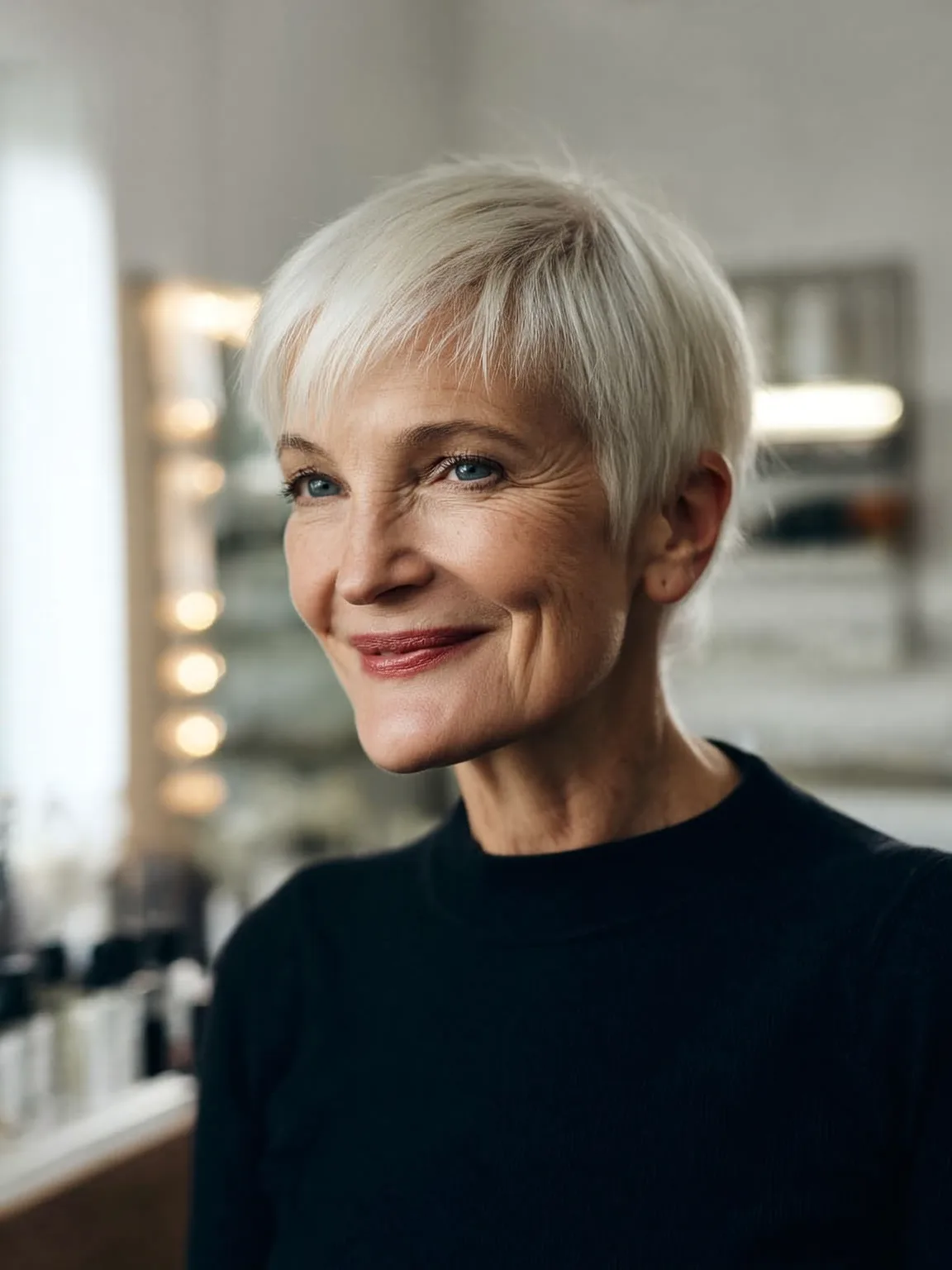 Flat Volume Silver Frost Pixie with Side Bangs