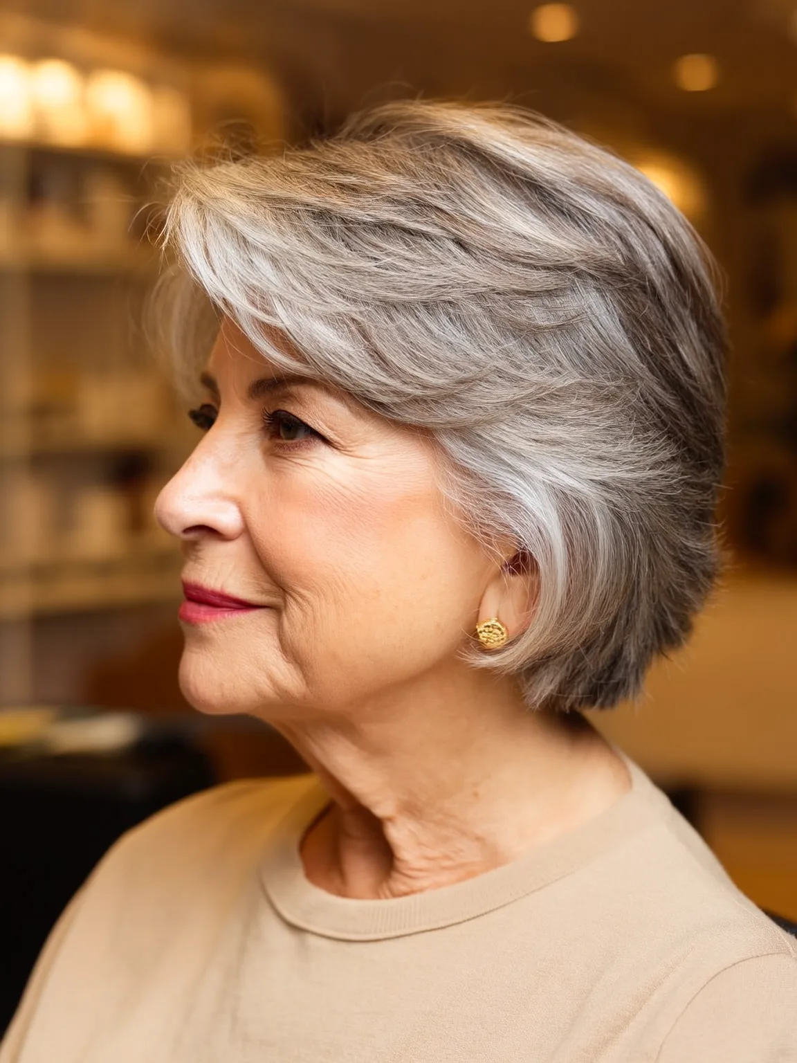 Feathered Layered Cut with Silver Frost Elegance