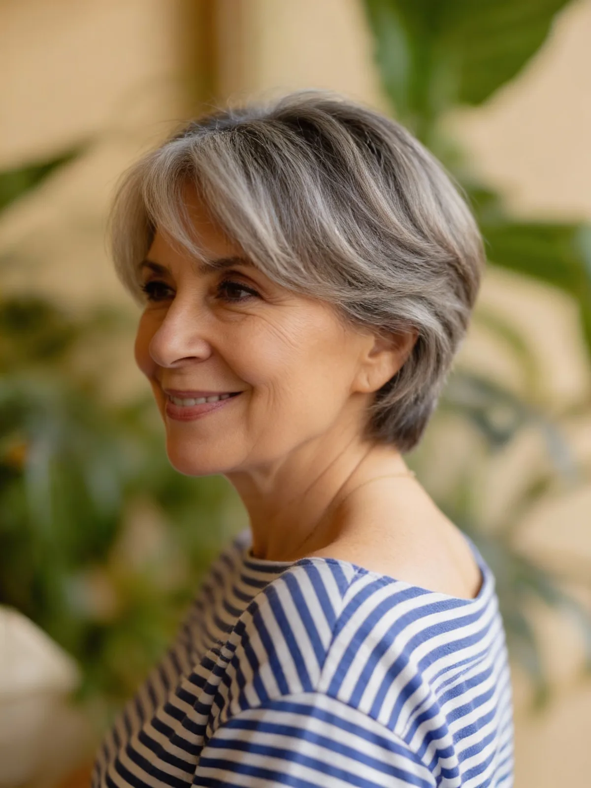 Classic Silver Pixie with Side-Swept Bangs