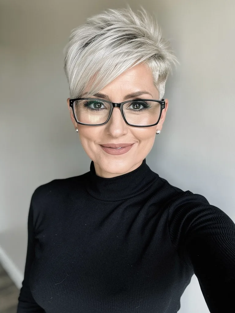 Textured Pixie with Side-Swept Bangs in Silver Frost