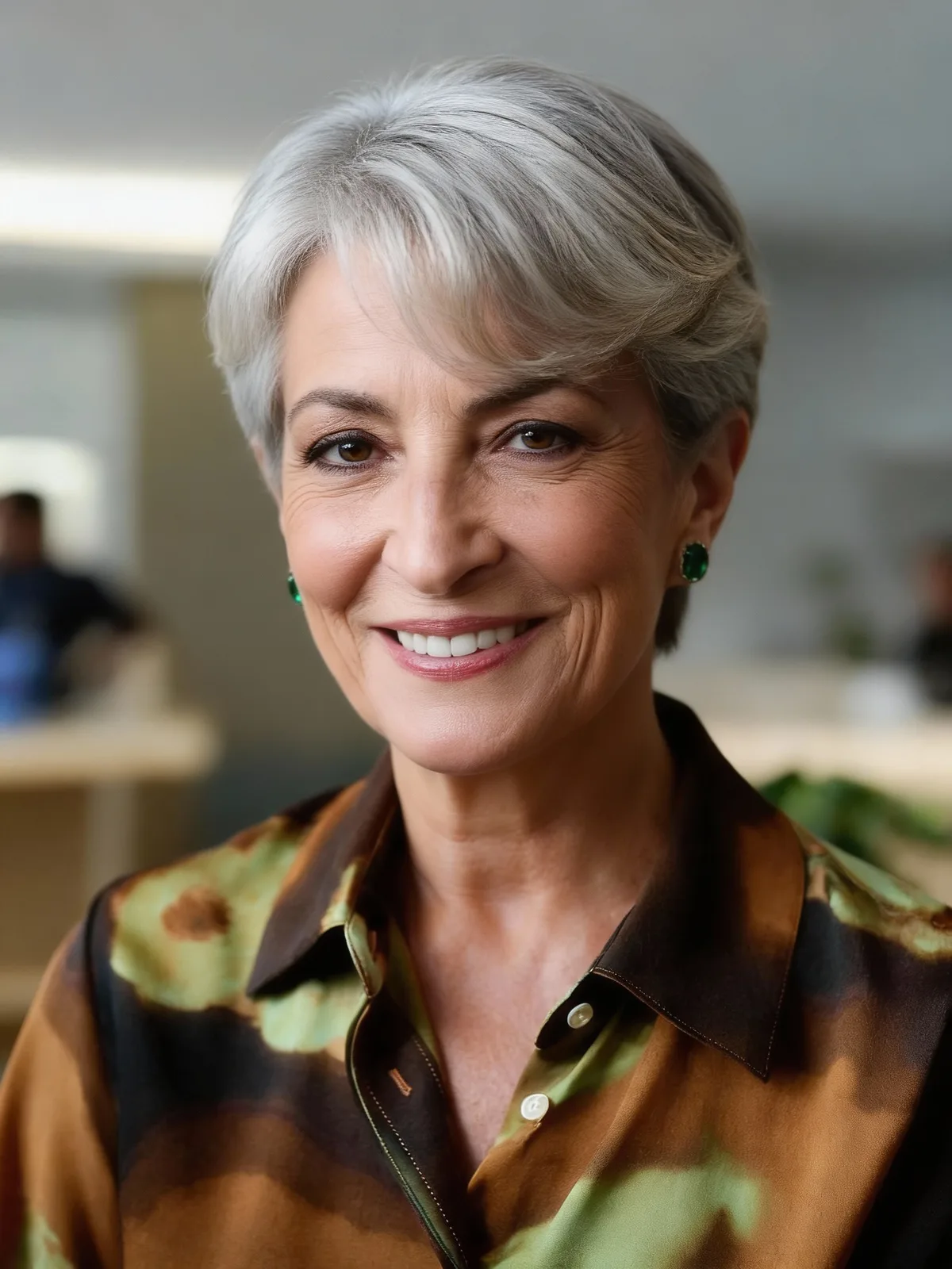Oval Face Silver Frost Pixie with Side-Swept Bangs