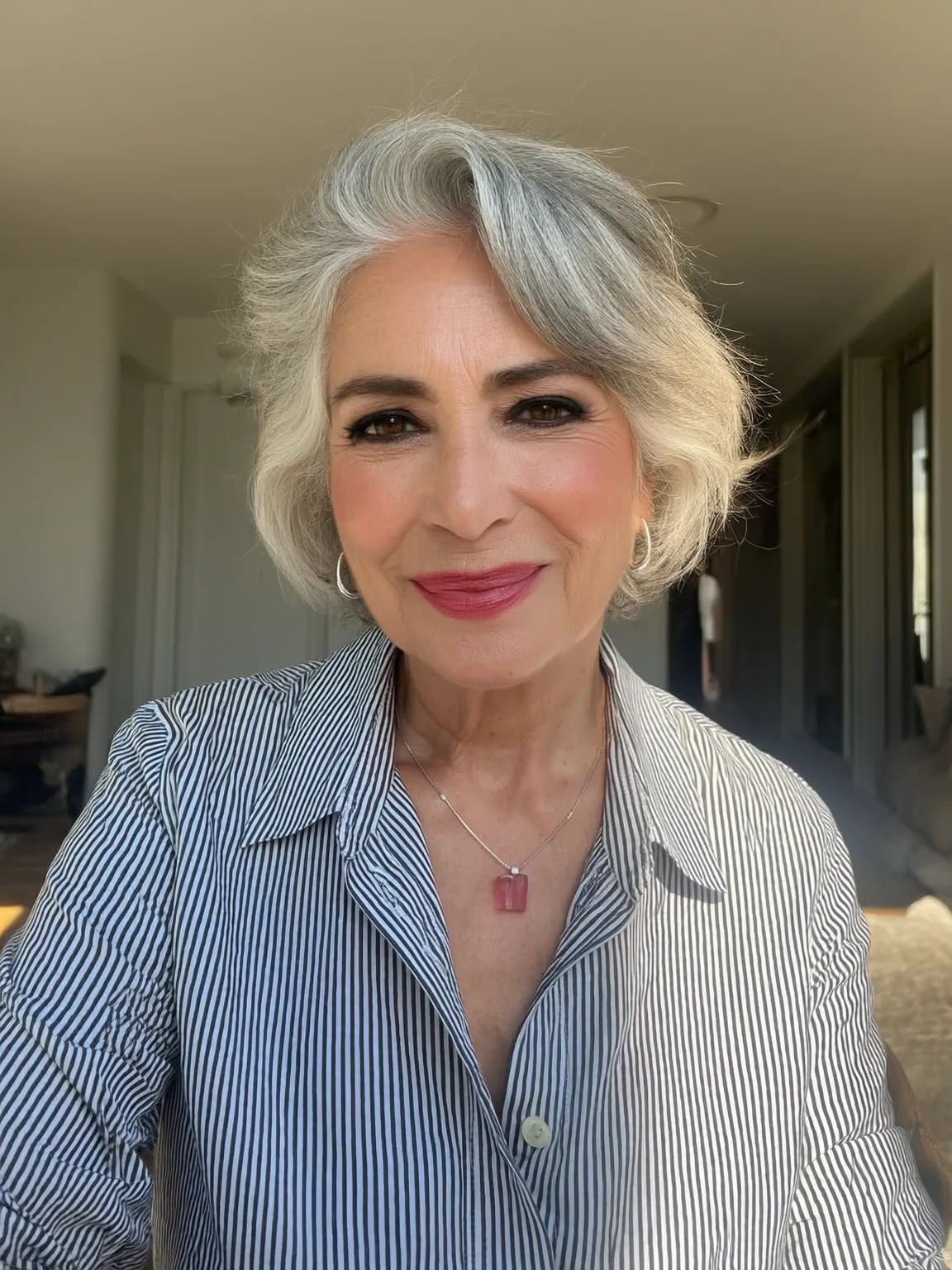 Wavy Silver Frost Pixie with Side-Swept Bangs