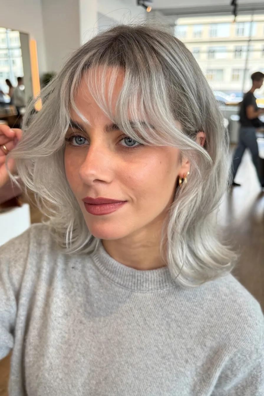 Modern Shoulder-Length Lob with Soft Curtain Bangs