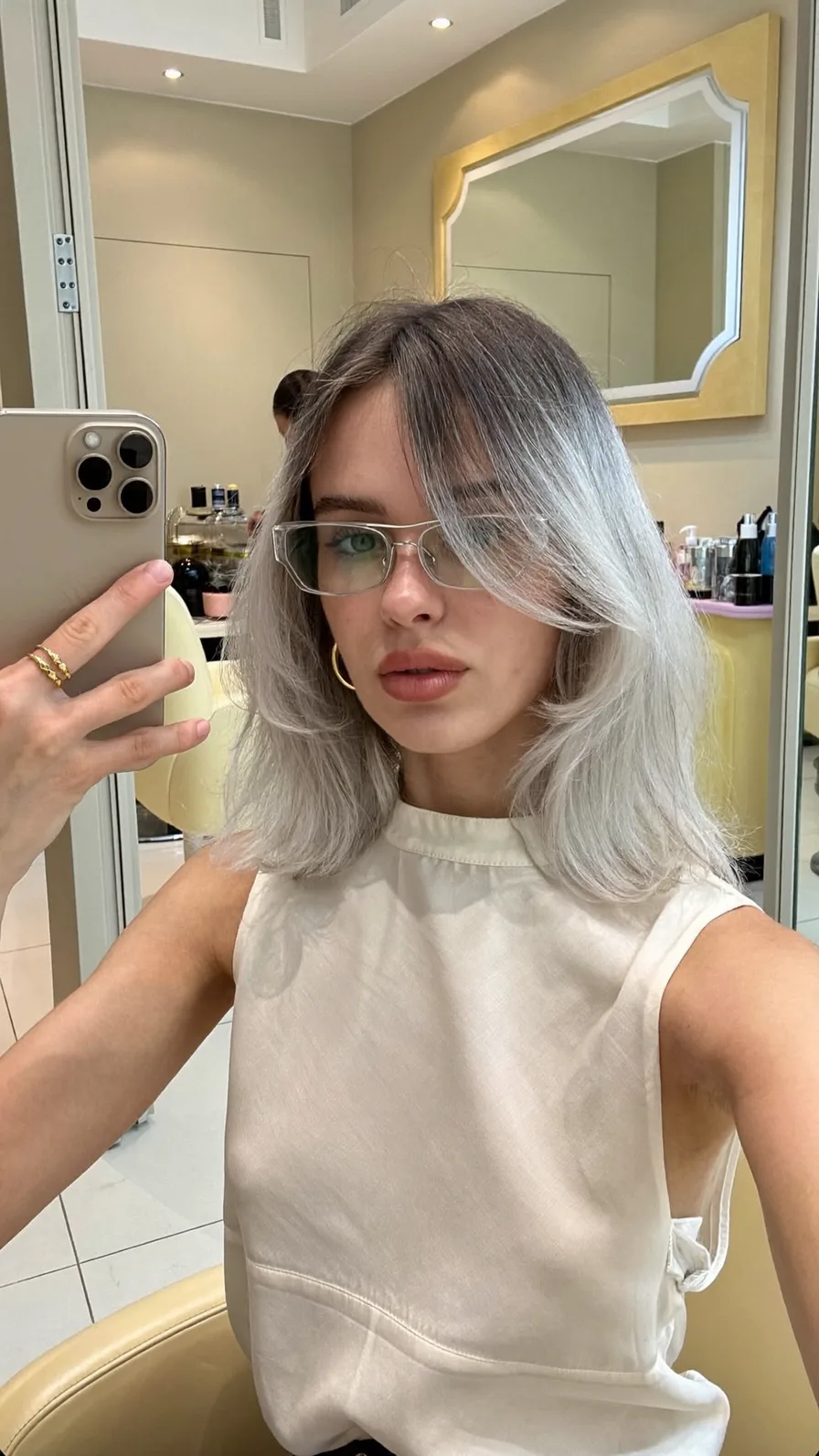 Modern Silver Ash Blonde Ombre with Flowing Long Layers