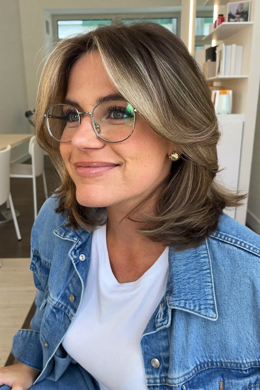 Soft Feathered Shoulder-Length Hair with Curtain Bangs