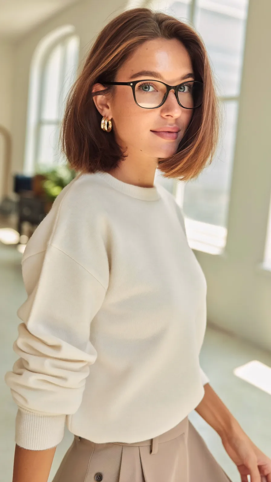 Chic Blunt Bob with Subtle Honey Highlights for Oval Faces