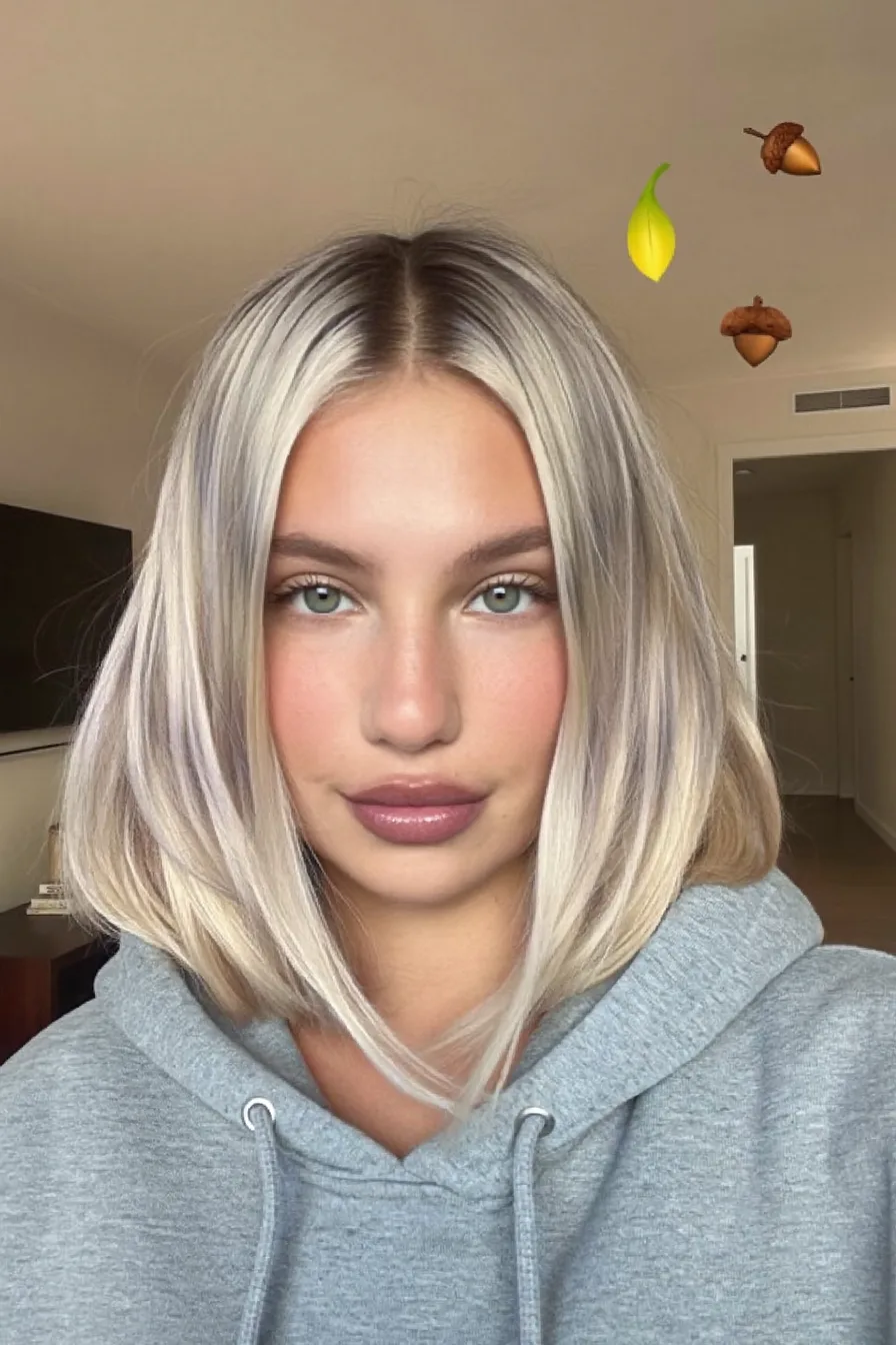 Sleek Shoulder-Length Blunt Bob with Platinum Blonde Color